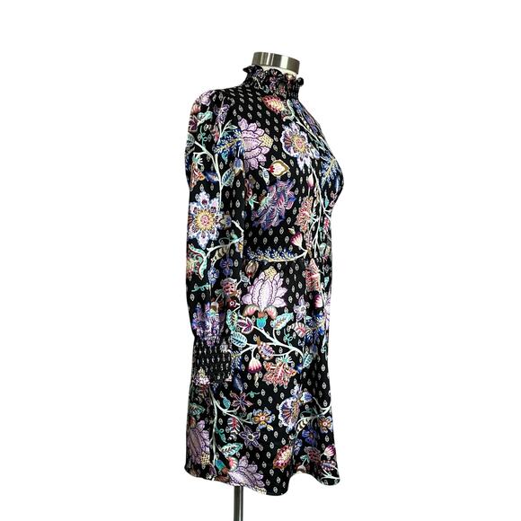 Loft Black Floral Mock Neck Long Sleeve Babydoll Dress Size 10 Petite - Picture 2 of 11